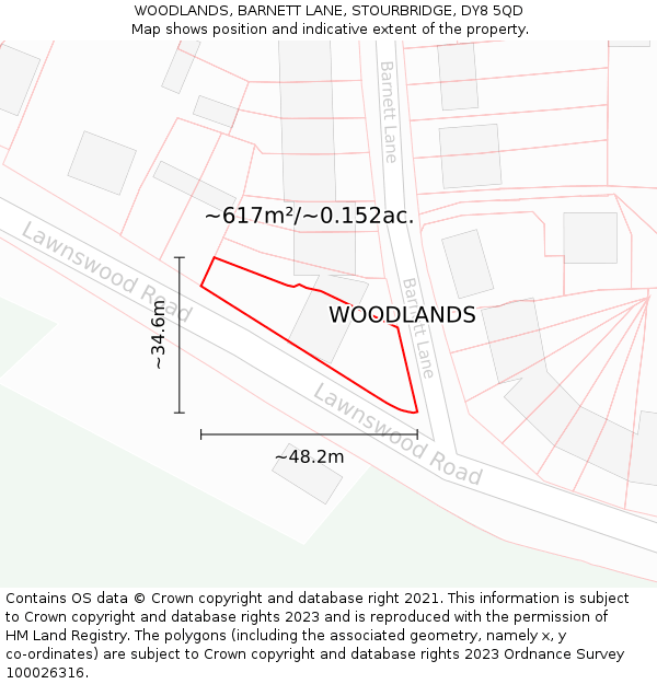 WOODLANDS, BARNETT LANE, STOURBRIDGE, DY8 5QD: Plot and title map