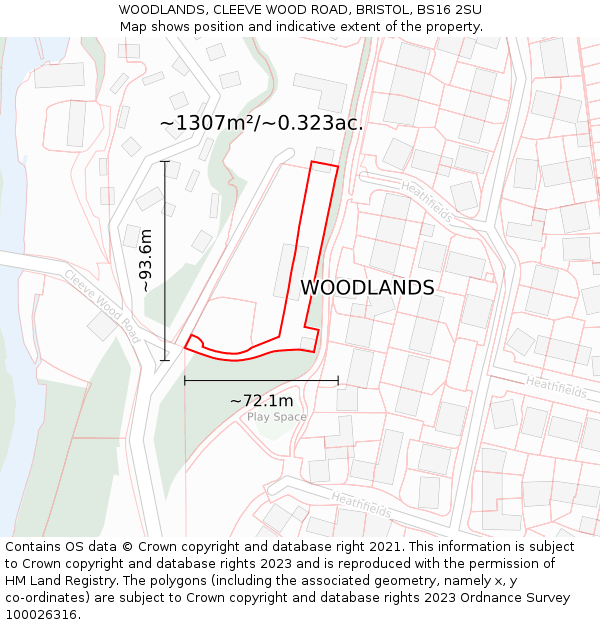 WOODLANDS, CLEEVE WOOD ROAD, BRISTOL, BS16 2SU: Plot and title map