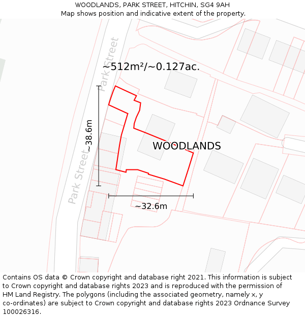 WOODLANDS, PARK STREET, HITCHIN, SG4 9AH: Plot and title map