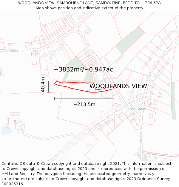 WOODLANDS VIEW, SAMBOURNE LANE, SAMBOURNE, REDDITCH, B96 6PA: Plot and title map