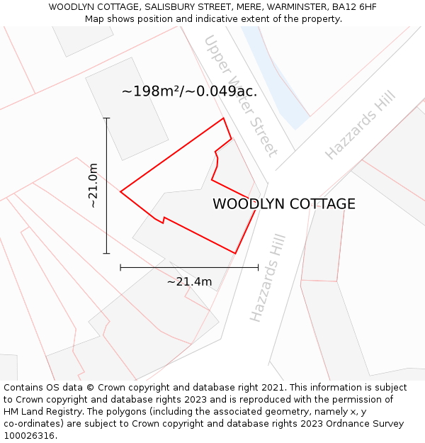 WOODLYN COTTAGE, SALISBURY STREET, MERE, WARMINSTER, BA12 6HF: Plot and title map