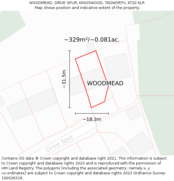 WOODMEAD, DRIVE SPUR, KINGSWOOD, TADWORTH, KT20 6LR: Plot and title map