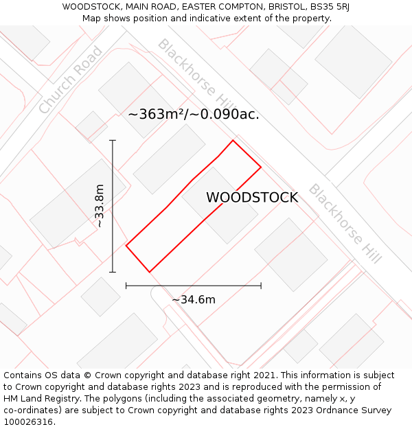 WOODSTOCK, MAIN ROAD, EASTER COMPTON, BRISTOL, BS35 5RJ: Plot and title map