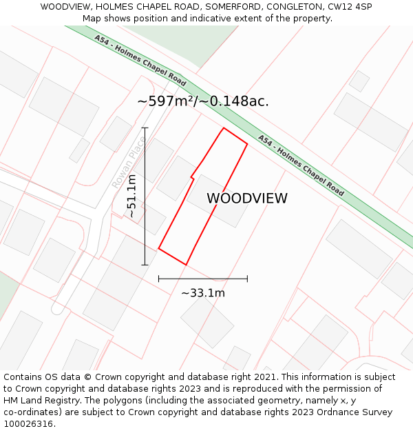 WOODVIEW, HOLMES CHAPEL ROAD, SOMERFORD, CONGLETON, CW12 4SP: Plot and title map