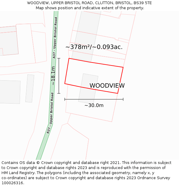 WOODVIEW, UPPER BRISTOL ROAD, CLUTTON, BRISTOL, BS39 5TE: Plot and title map