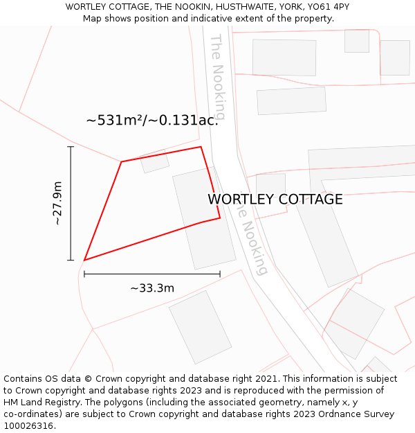 WORTLEY COTTAGE, THE NOOKIN, HUSTHWAITE, YORK, YO61 4PY: Plot and title map