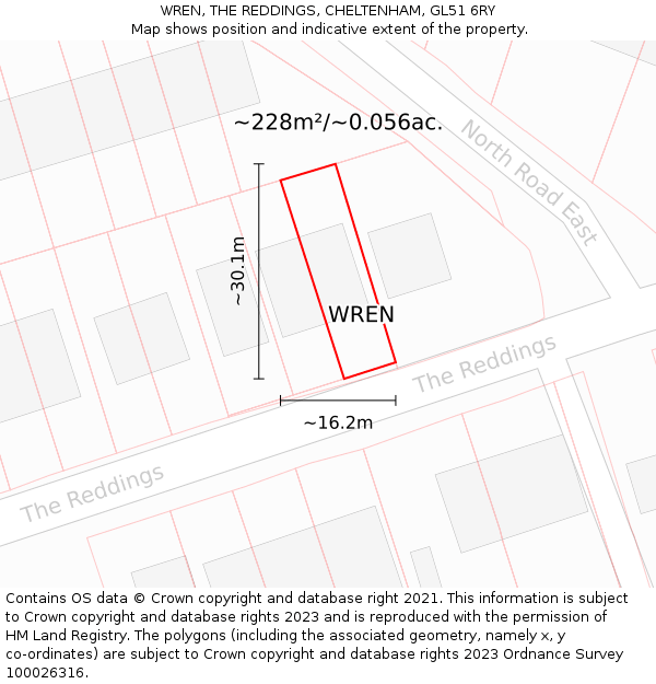 WREN, THE REDDINGS, CHELTENHAM, GL51 6RY: Plot and title map