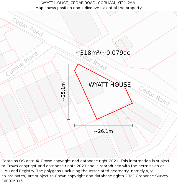 WYATT HOUSE, CEDAR ROAD, COBHAM, KT11 2AA: Plot and title map