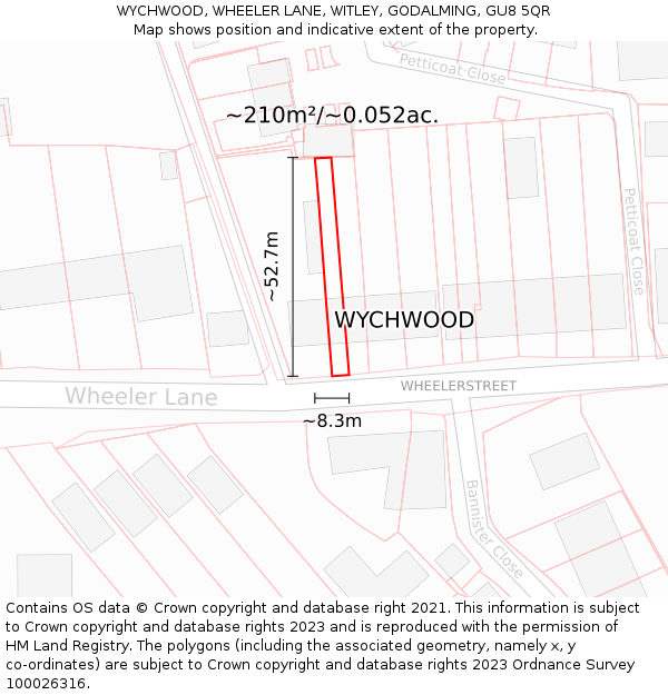WYCHWOOD, WHEELER LANE, WITLEY, GODALMING, GU8 5QR: Plot and title map
