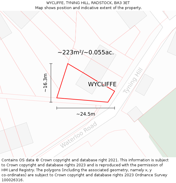 WYCLIFFE, TYNING HILL, RADSTOCK, BA3 3ET: Plot and title map