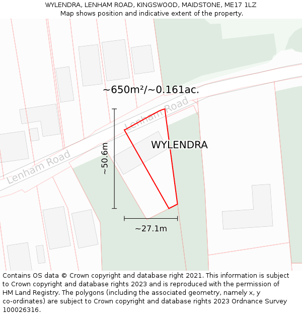 WYLENDRA, LENHAM ROAD, KINGSWOOD, MAIDSTONE, ME17 1LZ: Plot and title map