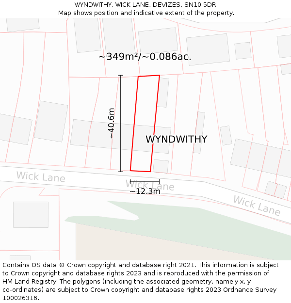 WYNDWITHY, WICK LANE, DEVIZES, SN10 5DR: Plot and title map
