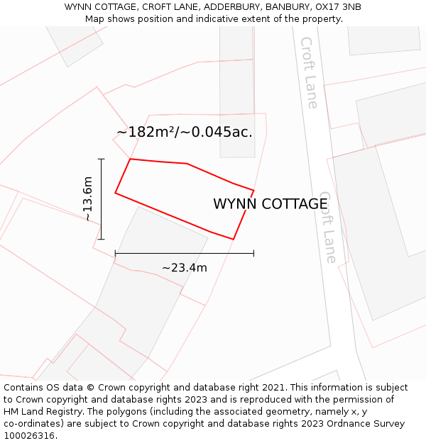WYNN COTTAGE, CROFT LANE, ADDERBURY, BANBURY, OX17 3NB: Plot and title map