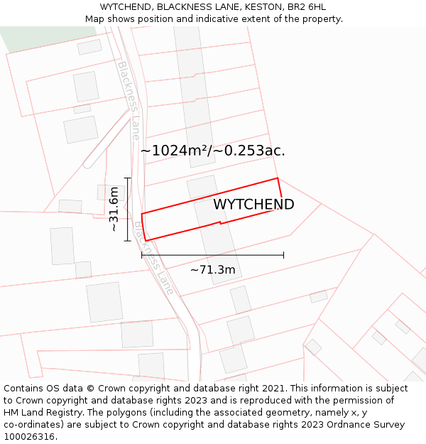WYTCHEND, BLACKNESS LANE, KESTON, BR2 6HL: Plot and title map