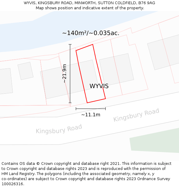 WYVIS, KINGSBURY ROAD, MINWORTH, SUTTON COLDFIELD, B76 9AG: Plot and title map