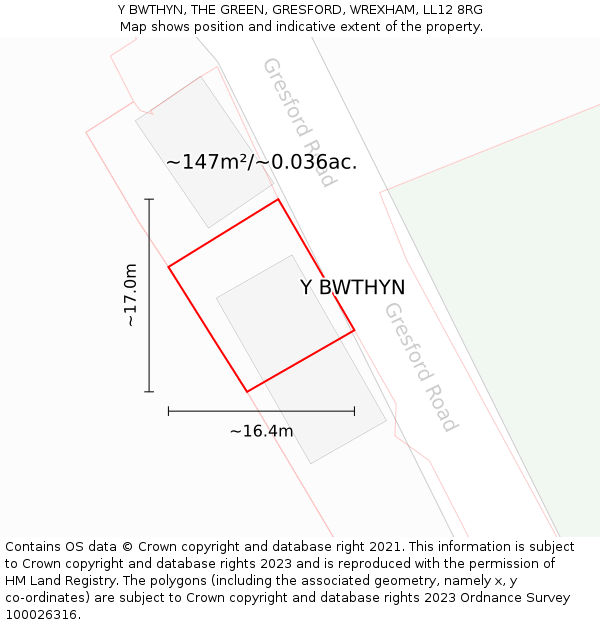 Y BWTHYN, THE GREEN, GRESFORD, WREXHAM, LL12 8RG: Plot and title map