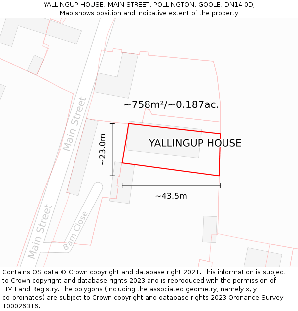 YALLINGUP HOUSE, MAIN STREET, POLLINGTON, GOOLE, DN14 0DJ: Plot and title map