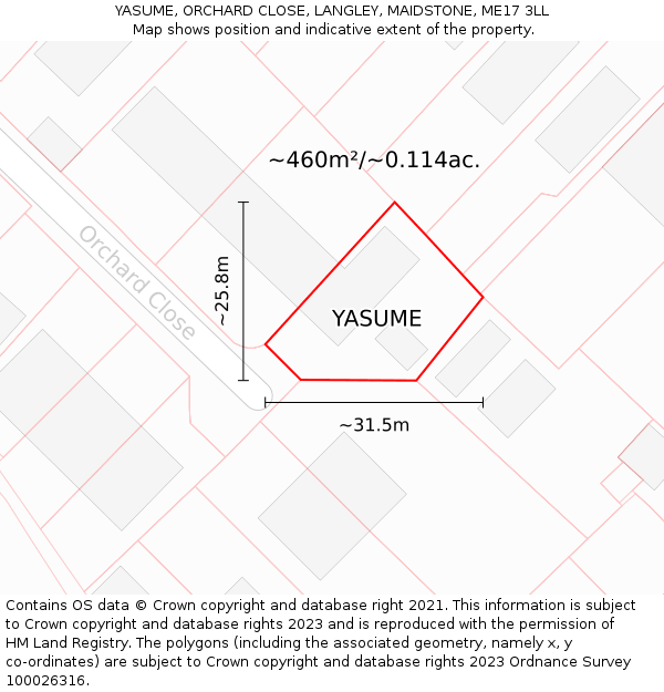 YASUME, ORCHARD CLOSE, LANGLEY, MAIDSTONE, ME17 3LL: Plot and title map