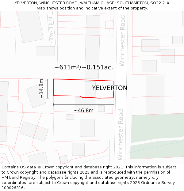 YELVERTON, WINCHESTER ROAD, WALTHAM CHASE, SOUTHAMPTON, SO32 2LX: Plot and title map