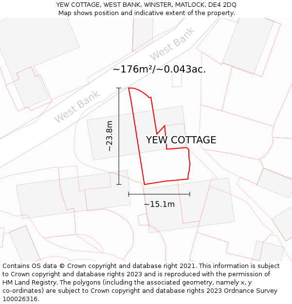 YEW COTTAGE, WEST BANK, WINSTER, MATLOCK, DE4 2DQ: Plot and title map