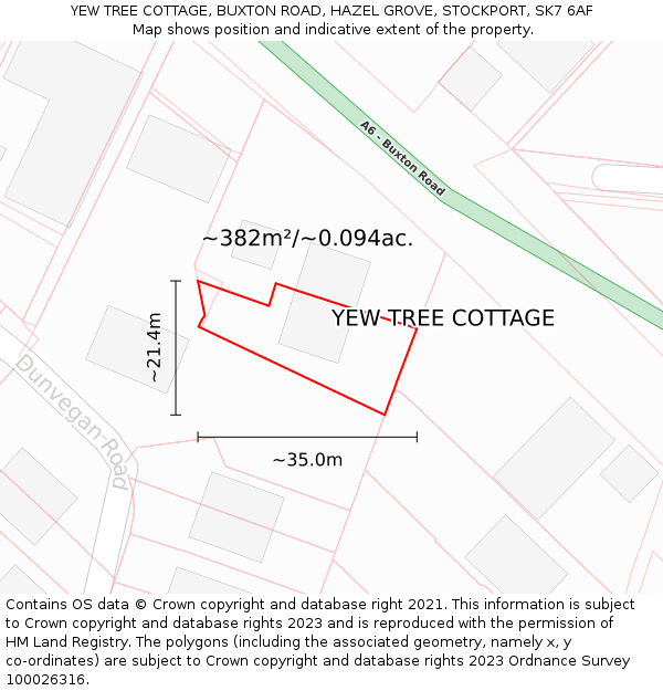 YEW TREE COTTAGE, BUXTON ROAD, HAZEL GROVE, STOCKPORT, SK7 6AF: Plot and title map