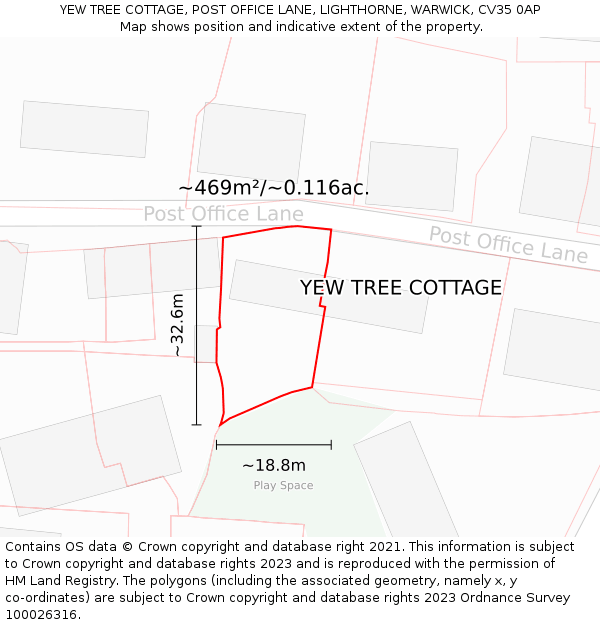 YEW TREE COTTAGE, POST OFFICE LANE, LIGHTHORNE, WARWICK, CV35 0AP: Plot and title map