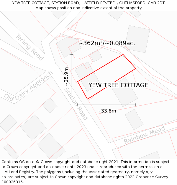 YEW TREE COTTAGE, STATION ROAD, HATFIELD PEVEREL, CHELMSFORD, CM3 2DT: Plot and title map