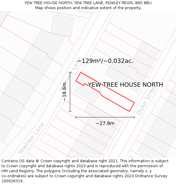 YEW TREE HOUSE NORTH, YEW TREE LANE, ROWLEY REGIS, B65 8BU: Plot and title map