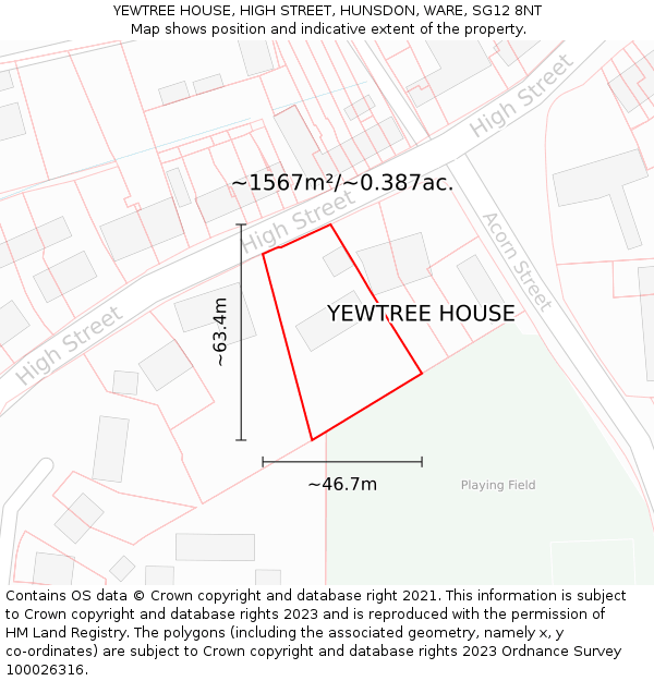 YEWTREE HOUSE, HIGH STREET, HUNSDON, WARE, SG12 8NT: Plot and title map