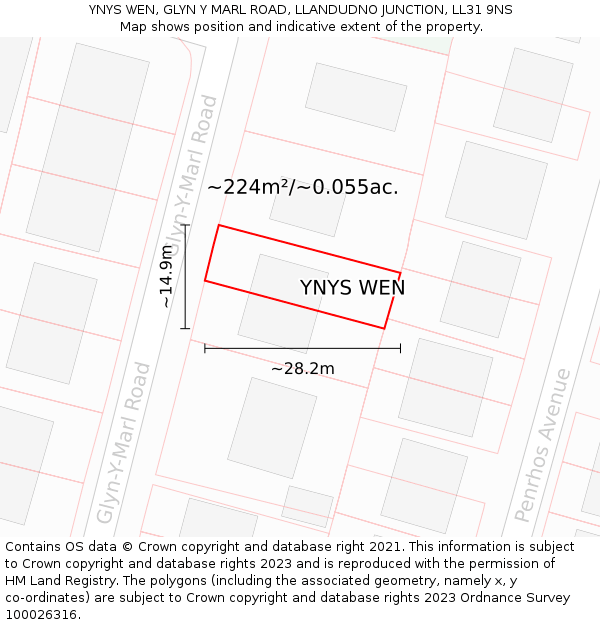 YNYS WEN, GLYN Y MARL ROAD, LLANDUDNO JUNCTION, LL31 9NS: Plot and title map