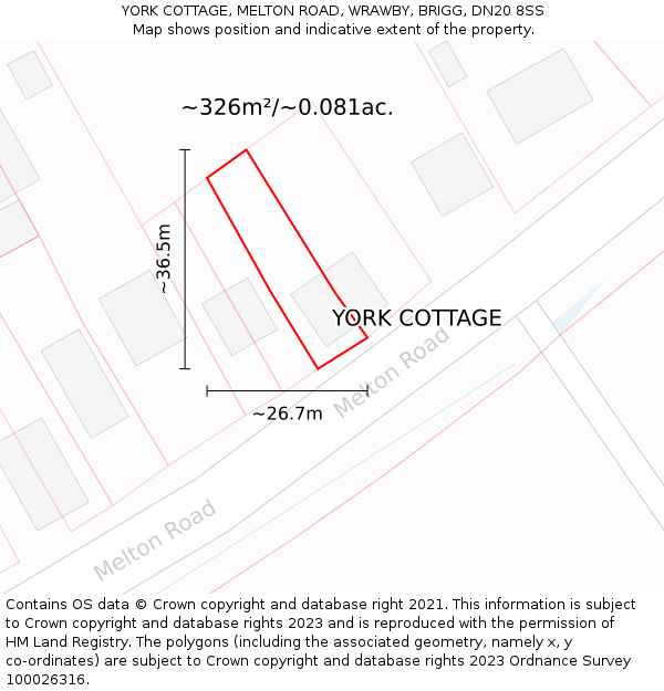 YORK COTTAGE, MELTON ROAD, WRAWBY, BRIGG, DN20 8SS: Plot and title map