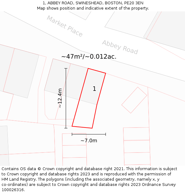 1, ABBEY ROAD, SWINESHEAD, BOSTON, PE20 3EN: Plot and title map