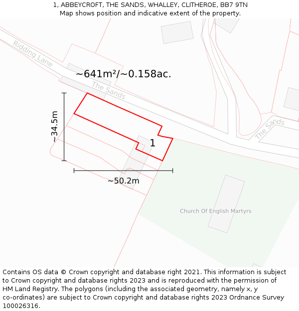 1, ABBEYCROFT, THE SANDS, WHALLEY, CLITHEROE, BB7 9TN: Plot and title map