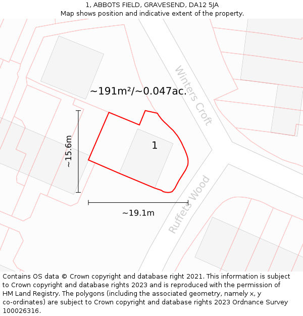 1, ABBOTS FIELD, GRAVESEND, DA12 5JA: Plot and title map