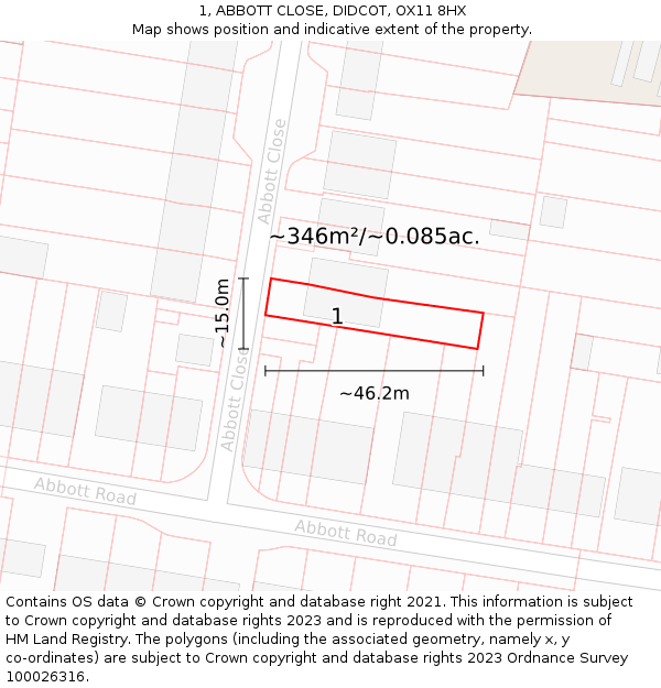 1, ABBOTT CLOSE, DIDCOT, OX11 8HX: Plot and title map