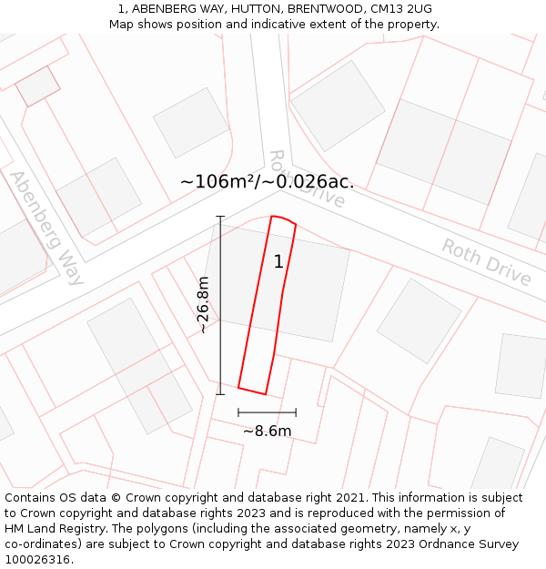 1, ABENBERG WAY, HUTTON, BRENTWOOD, CM13 2UG: Plot and title map