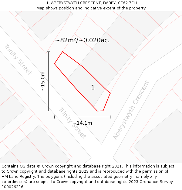 1, ABERYSTWYTH CRESCENT, BARRY, CF62 7EH: Plot and title map