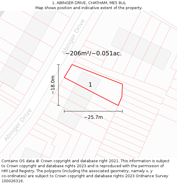 1, ABINGER DRIVE, CHATHAM, ME5 8UL: Plot and title map