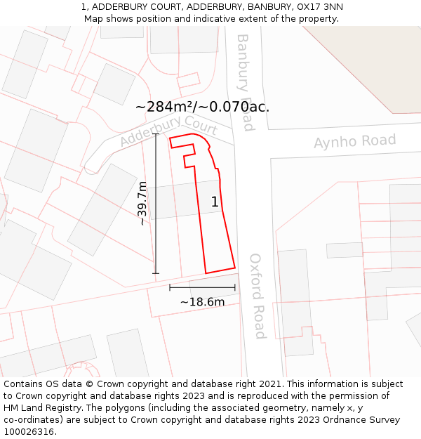 1, ADDERBURY COURT, ADDERBURY, BANBURY, OX17 3NN: Plot and title map