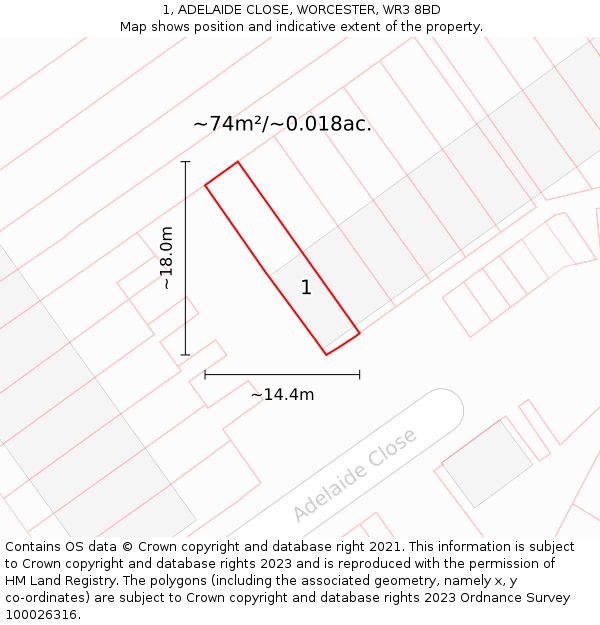 1, ADELAIDE CLOSE, WORCESTER, WR3 8BD: Plot and title map