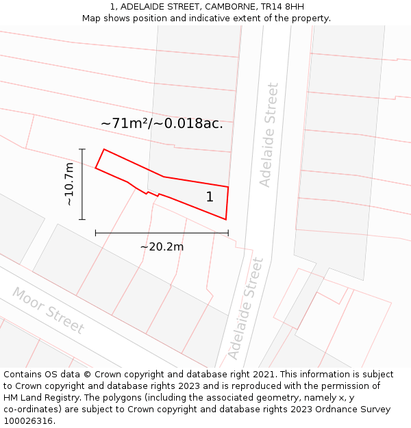 1, ADELAIDE STREET, CAMBORNE, TR14 8HH: Plot and title map