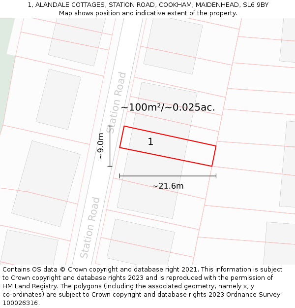 1, ALANDALE COTTAGES, STATION ROAD, COOKHAM, MAIDENHEAD, SL6 9BY: Plot and title map