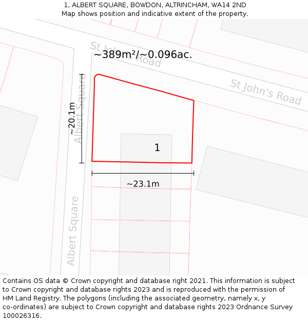 1, ALBERT SQUARE, BOWDON, ALTRINCHAM, WA14 2ND: Plot and title map