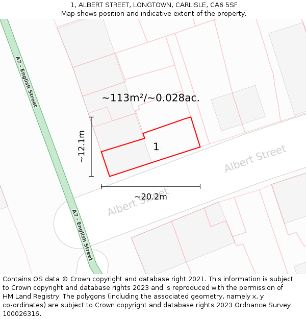 1, ALBERT STREET, LONGTOWN, CARLISLE, CA6 5SF: Plot and title map