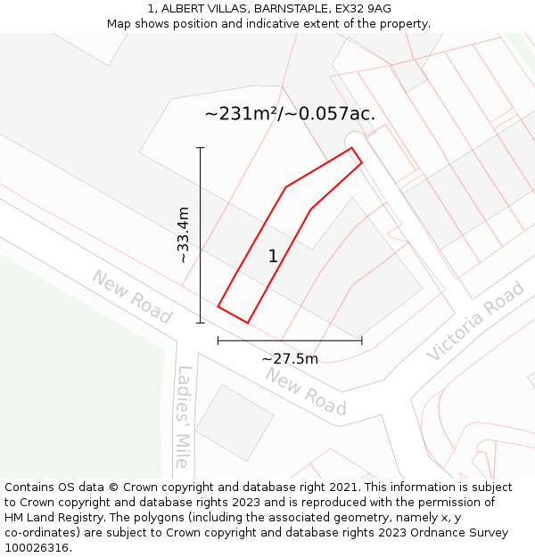 1, ALBERT VILLAS, BARNSTAPLE, EX32 9AG: Plot and title map