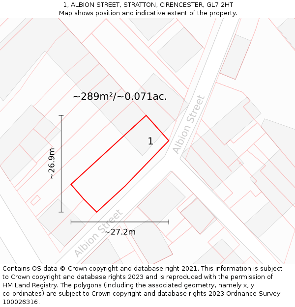 1, ALBION STREET, STRATTON, CIRENCESTER, GL7 2HT: Plot and title map