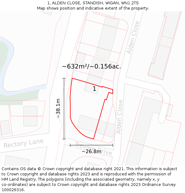 1, ALDEN CLOSE, STANDISH, WIGAN, WN1 2TS: Plot and title map