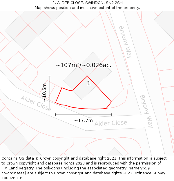 1, ALDER CLOSE, SWINDON, SN2 2SH: Plot and title map