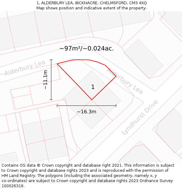 1, ALDERBURY LEA, BICKNACRE, CHELMSFORD, CM3 4XQ: Plot and title map