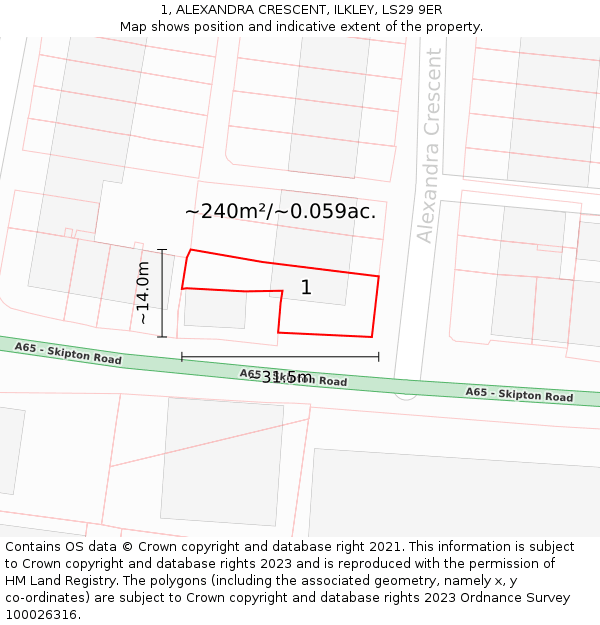 1, ALEXANDRA CRESCENT, ILKLEY, LS29 9ER: Plot and title map